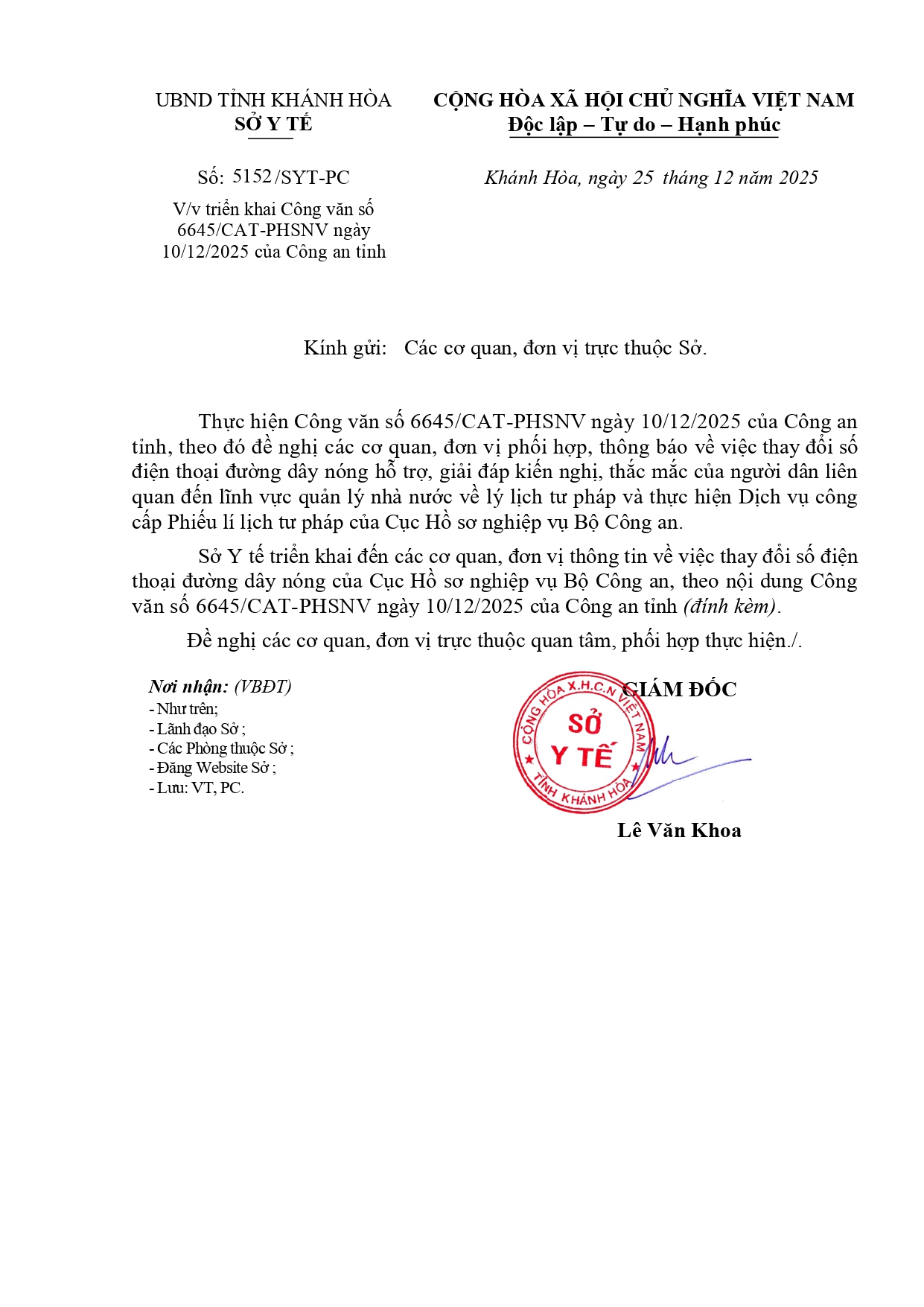 V/v triển khai Công văn số 6645/CAT-PHSNV ngày 10/12/2025 của Công an tỉnh